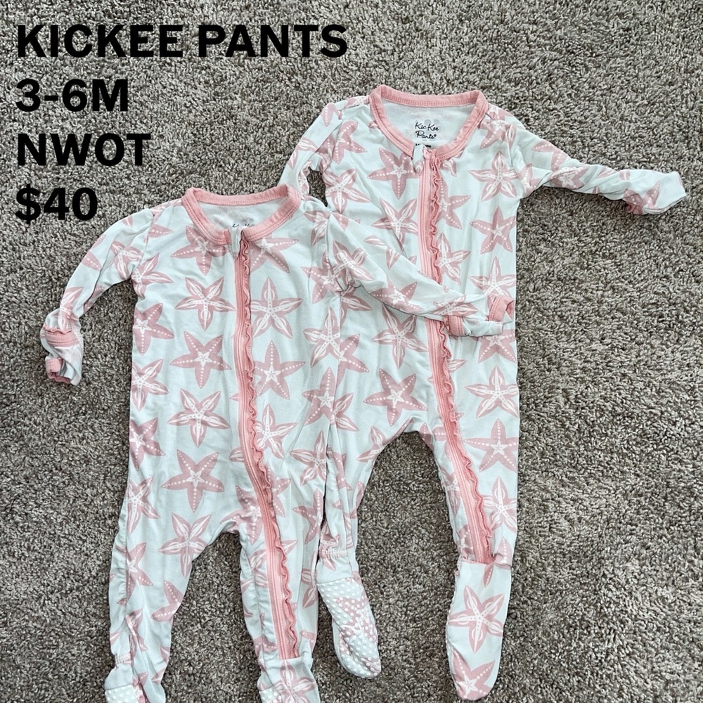 Bamboo starfish ruffle footies! Twin girl matching outfits!